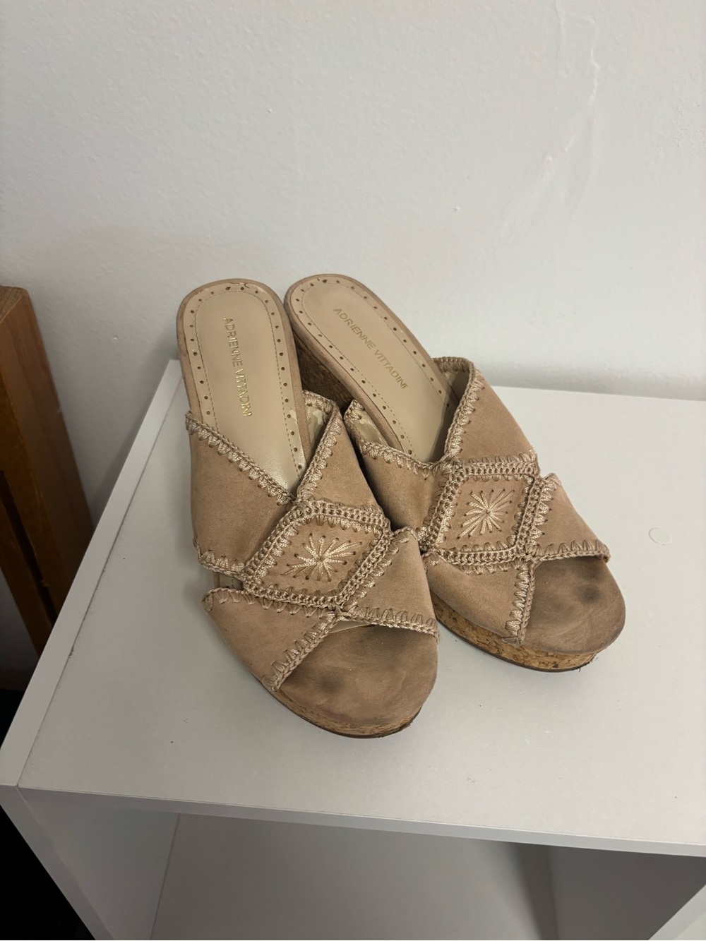 Adrienne Vittadini Tan Suede Woven Slide Mules